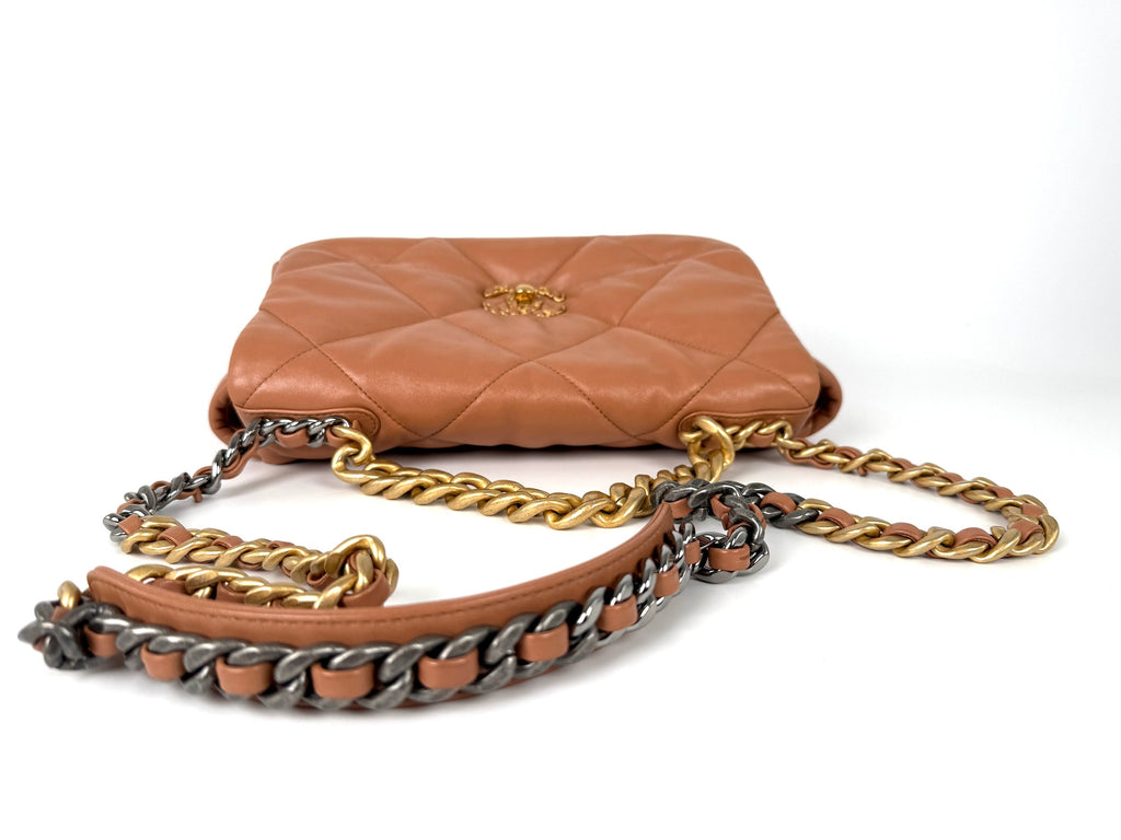 CHANEL 19 2021 Large Brown Quilted Gold Hardware Flap Bag