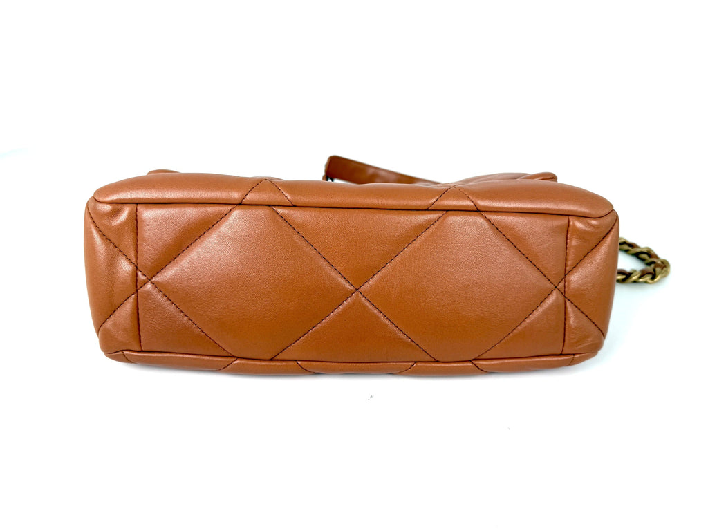 CHANEL 19 2021 Large Brown Quilted Gold Hardware Flap Bag