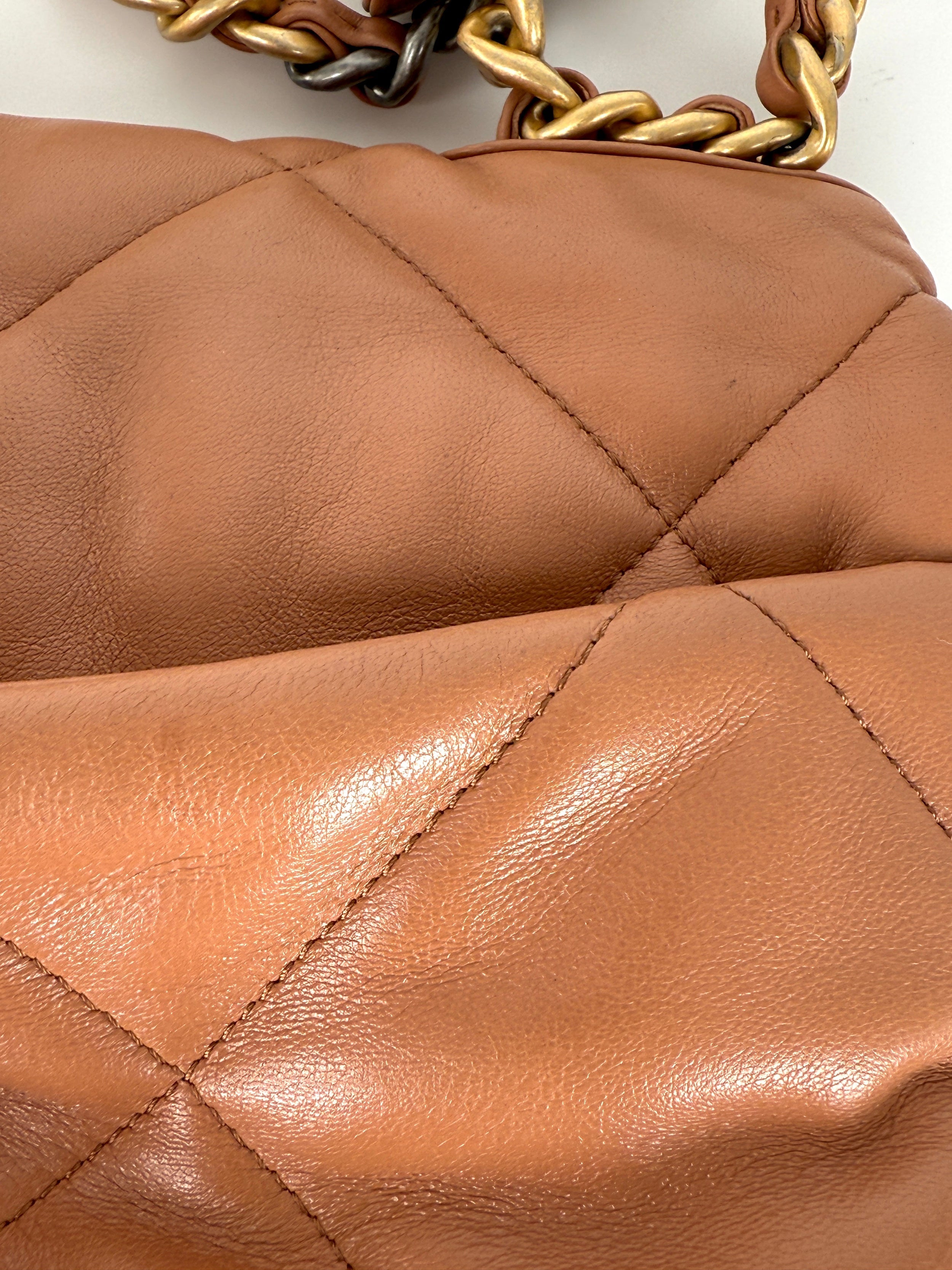 CHANEL 19 2021 Large Brown Quilted Gold Hardware Flap Bag