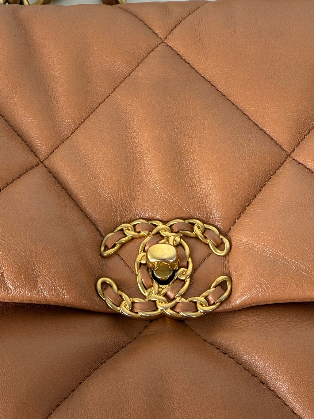 CHANEL 19 2021 Large Brown Quilted Gold Hardware Flap Bag