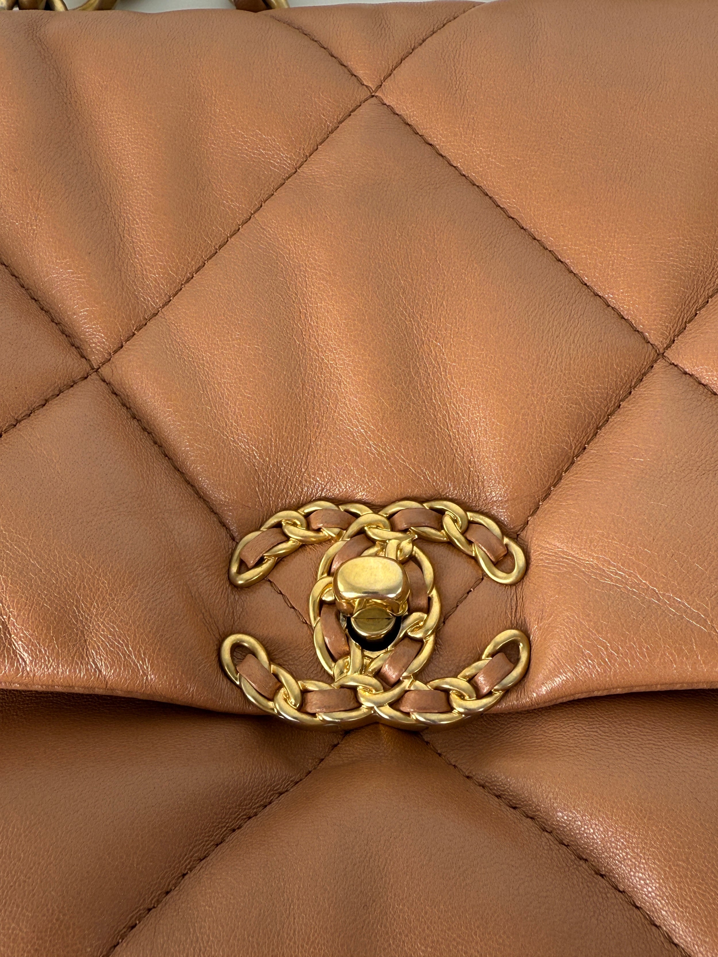 CHANEL 19 2021 Large Brown Quilted Gold Hardware Flap Bag
