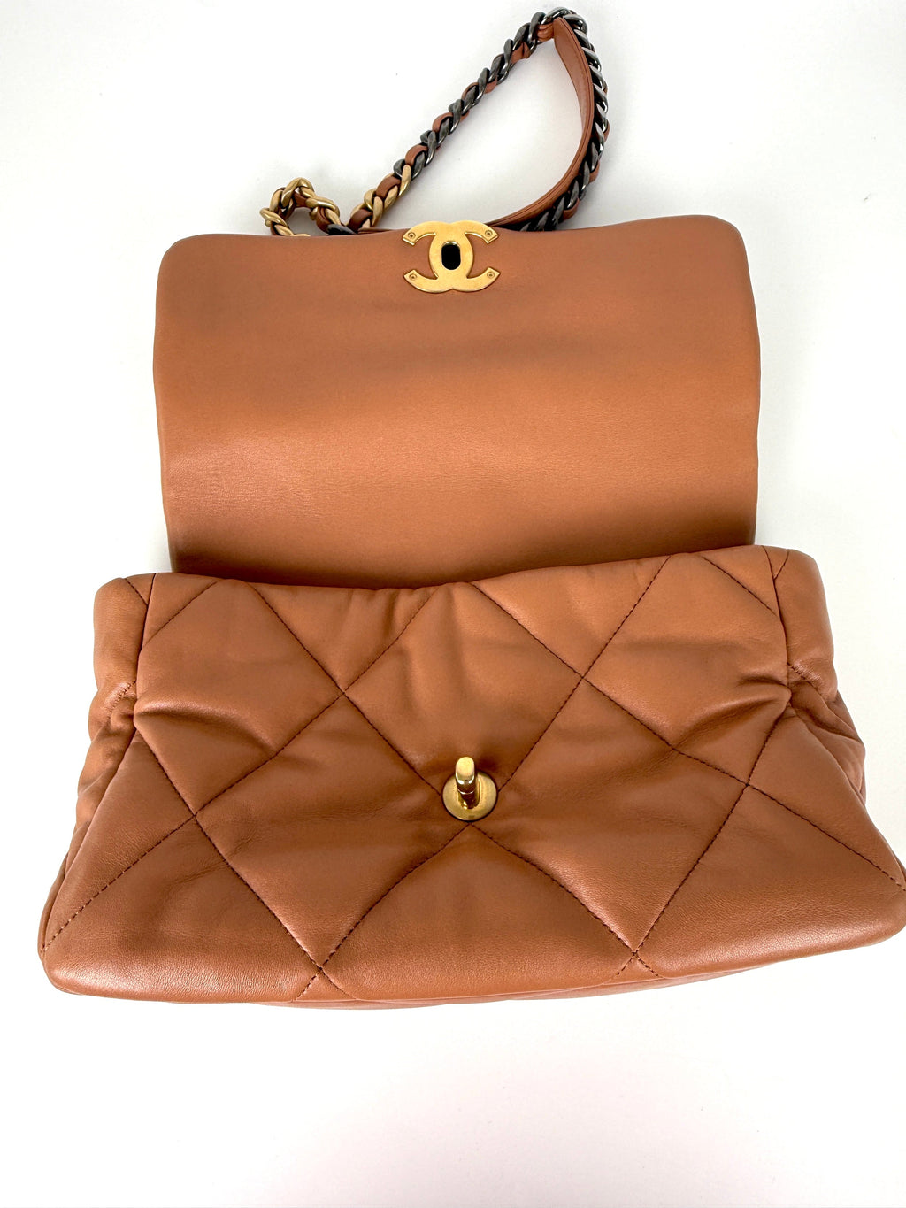 CHANEL 19 2021 Large Brown Quilted Gold Hardware Flap Bag