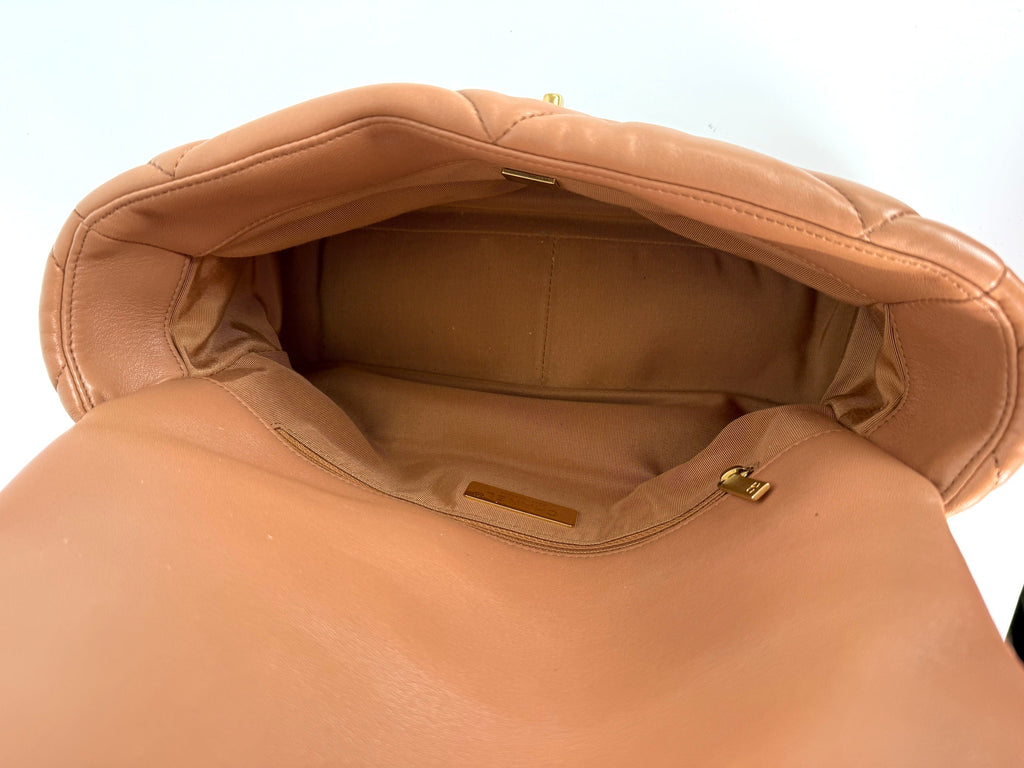 CHANEL 19 2021 Large Brown Quilted Gold Hardware Flap Bag