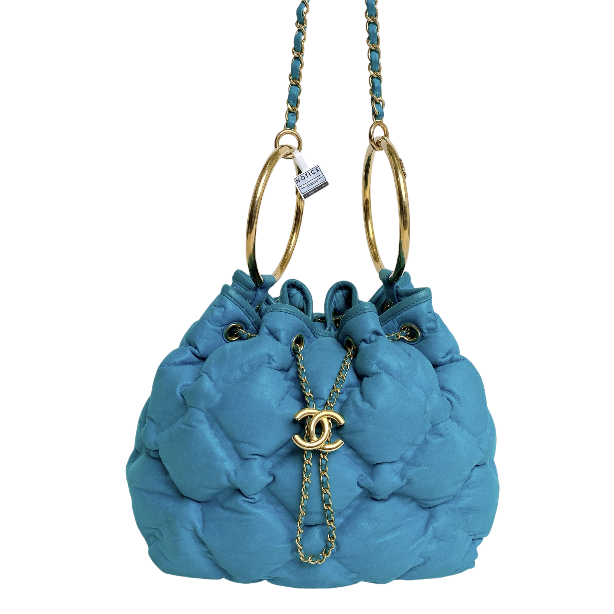 CHANEL BUCKET BAG IN TURQUOISE BLUE
