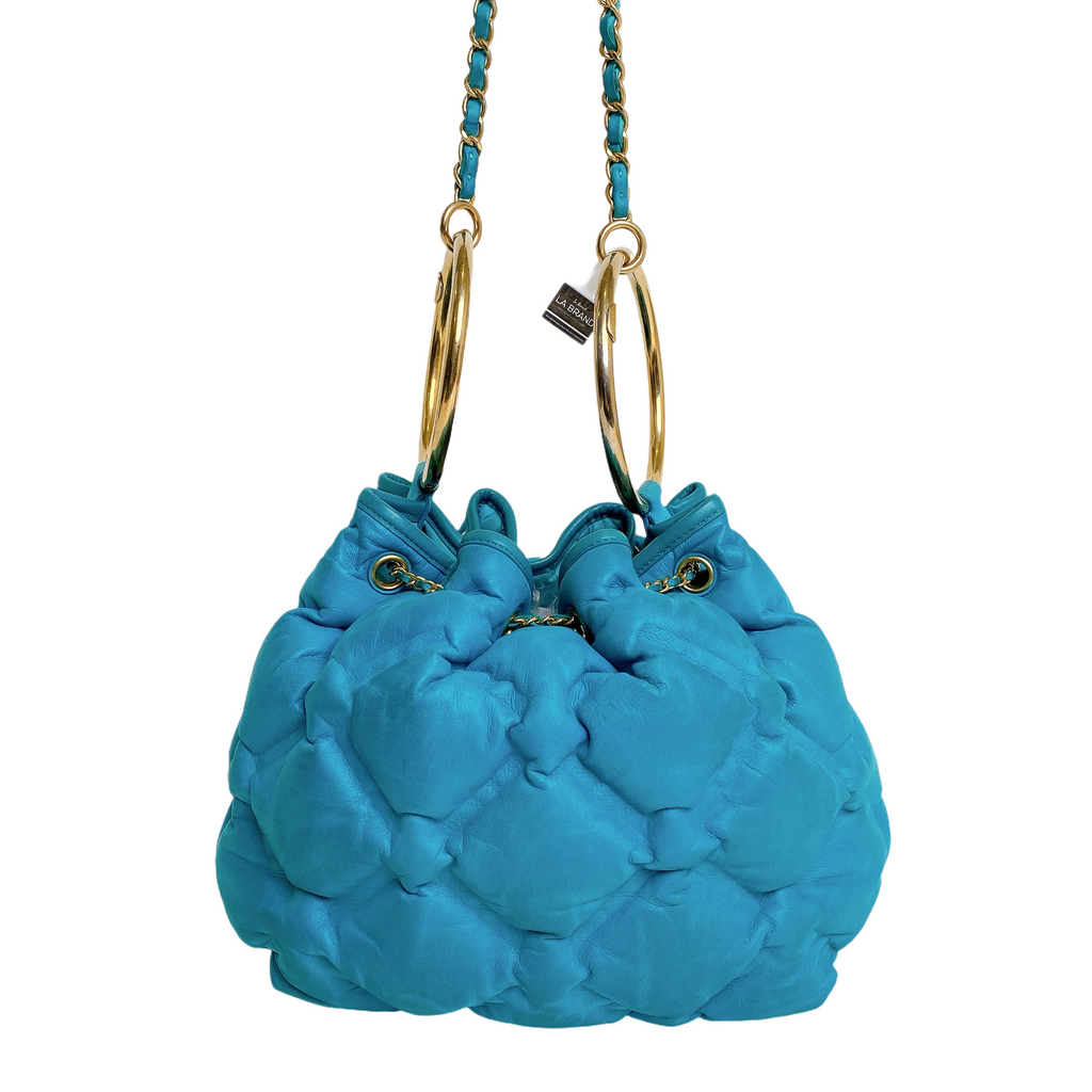 CHANEL BUCKET BAG IN TURQUOISE BLUE
