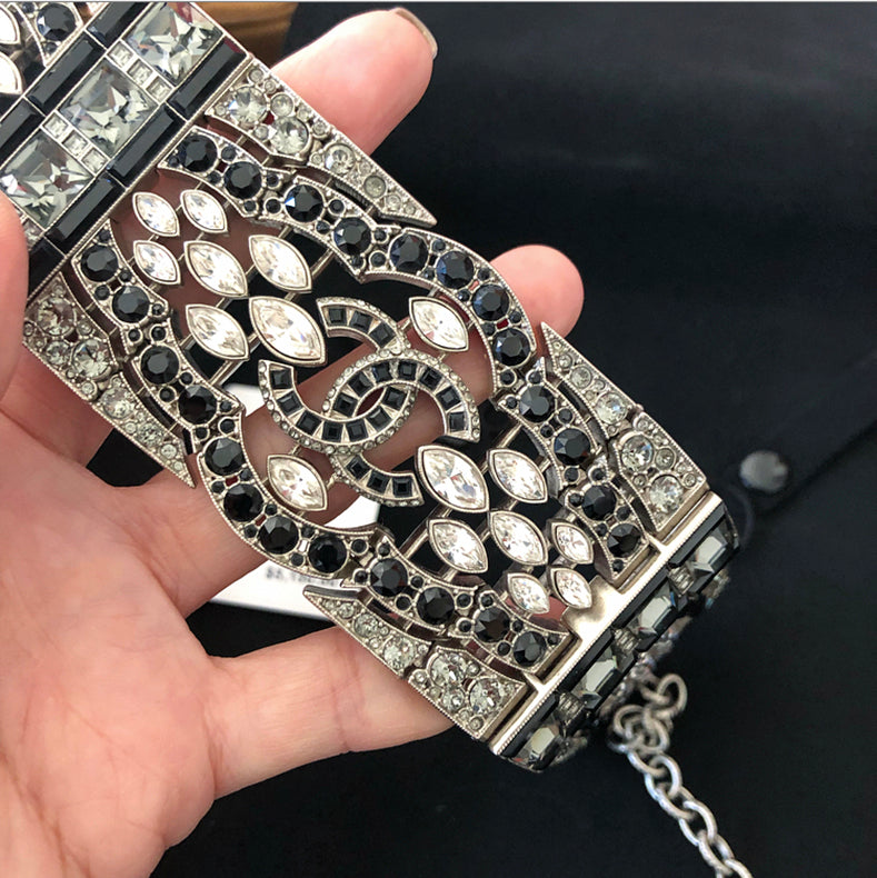 Chanel 15K Crystal CC Art Deco Style Runway Choker Necklace