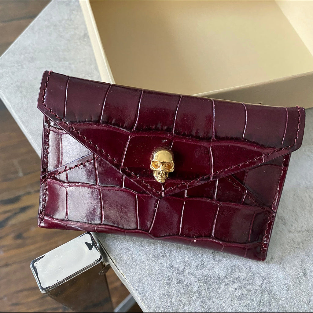 Alexander McQueen Burgundy Embossed Coin Wallet