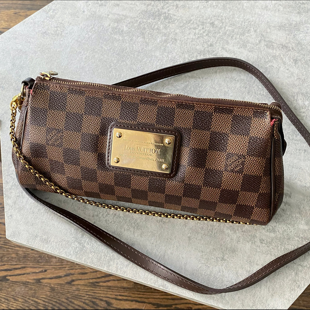 Louis Vuitton Damier Ebene Eva Clutch / Crossbody 2-way Bag
