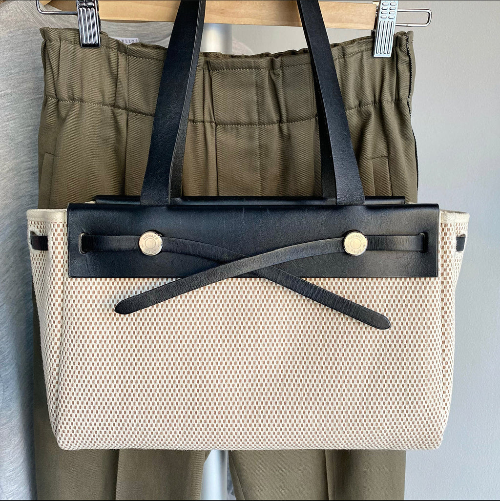 Hermes Canvas Herbag Cabas Black Leather