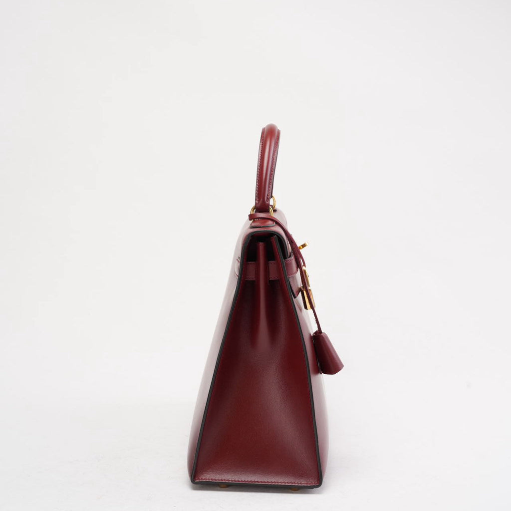 Hermes Vintgae Kelly 32 Burgundy Red Box Leather 1993