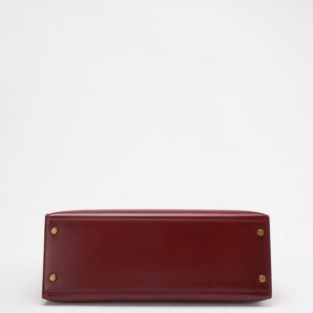 Hermes Vintgae Kelly 32 Burgundy Red Box Leather 1993