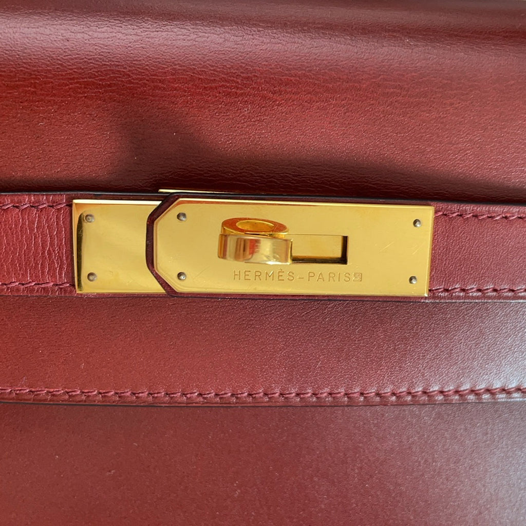 Hermes Vintgae Kelly 32 Burgundy Red Box Leather 1993