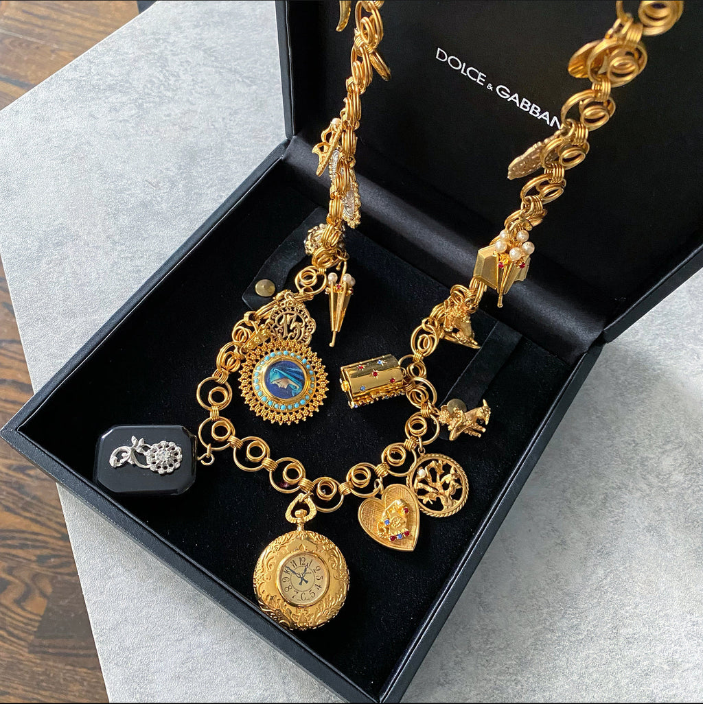 Dolce & Gabbana Gold Long Chain Antique Charm Runway Necklace