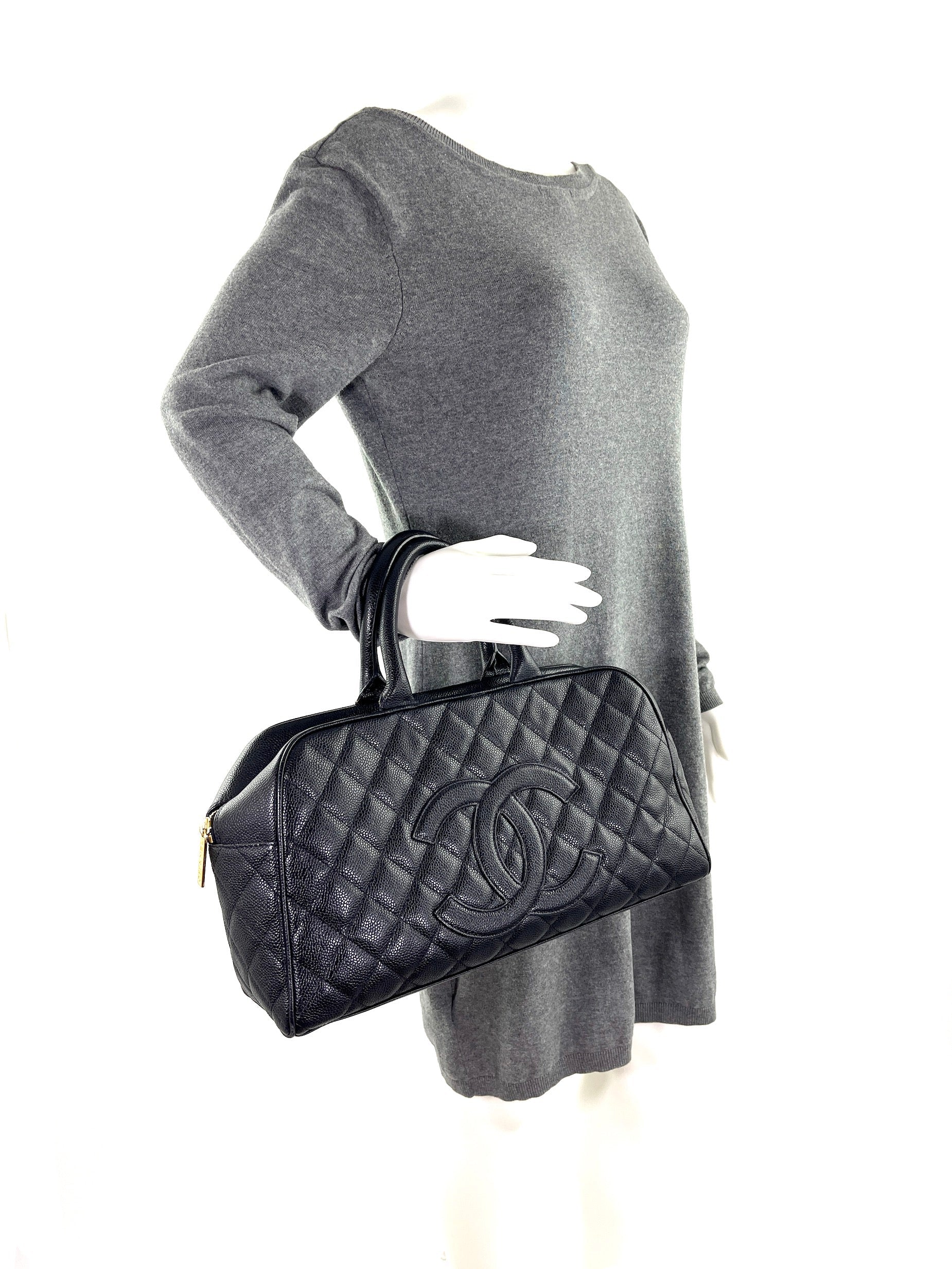 CHANEL Black Timeless Caviar Leather Bowler Bag