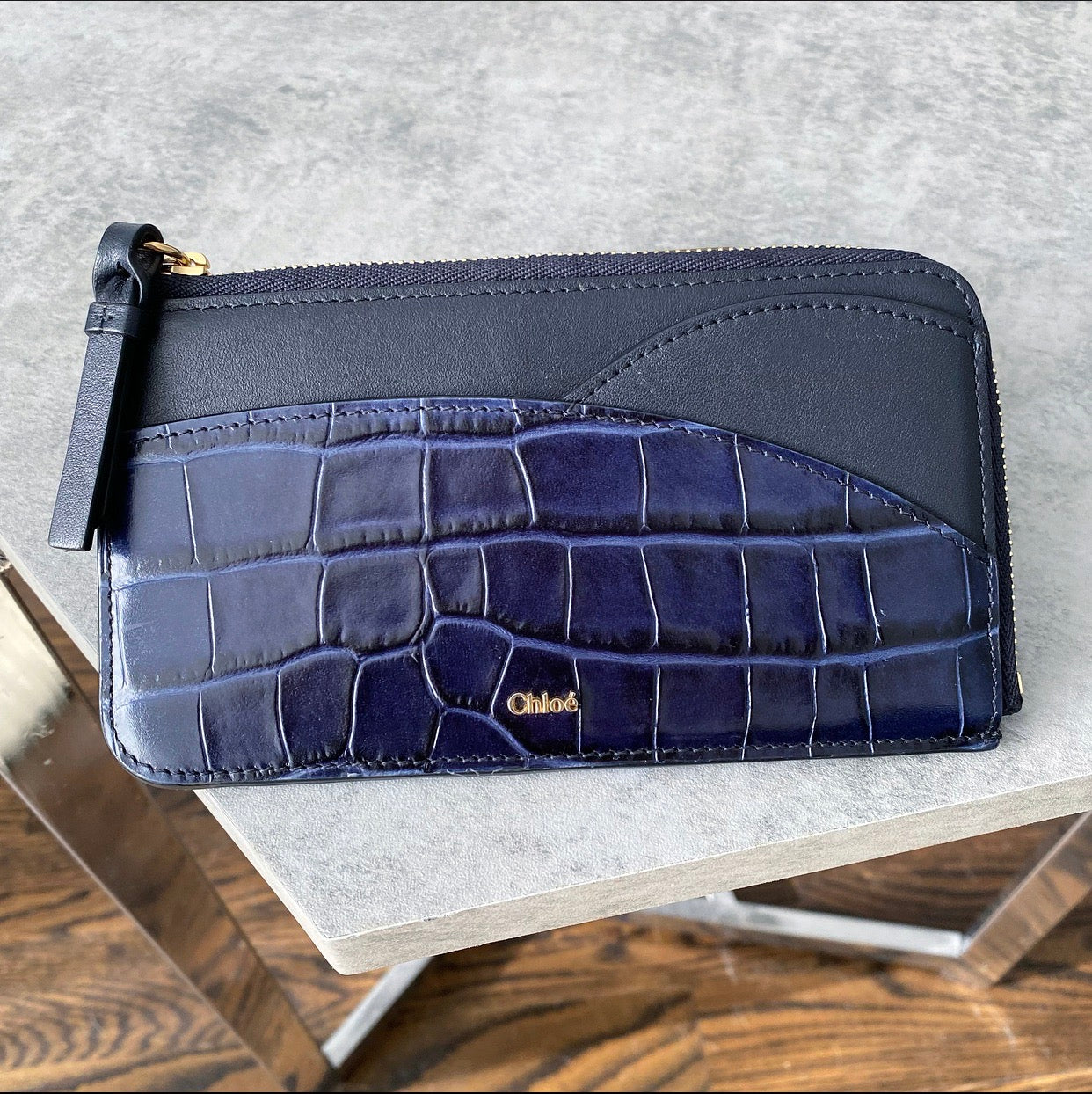 Chloe Navy Blue Embossed Leather  holder Case