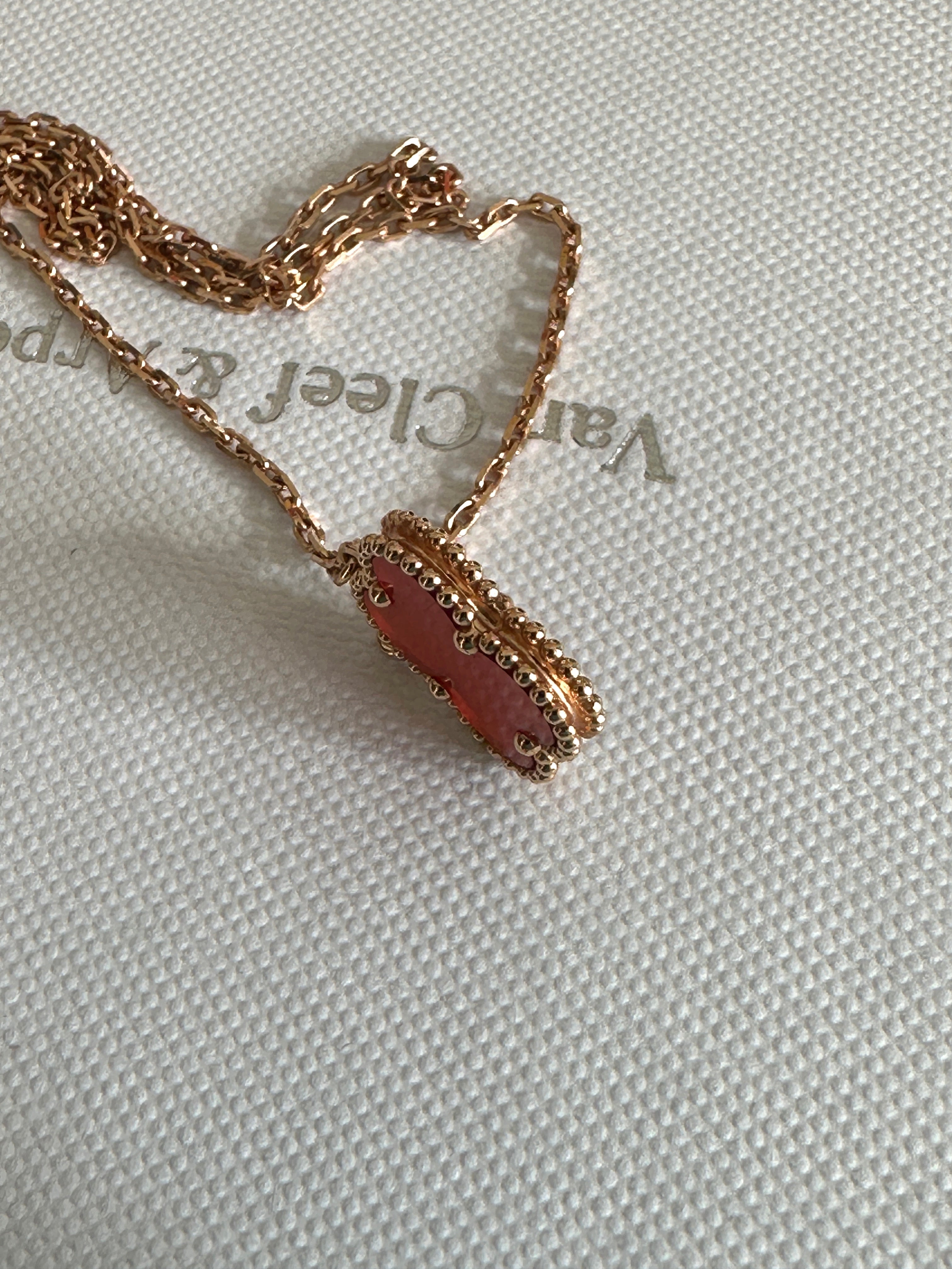 Van Cleef & Arpels 18k Rose Gold Carnelian Vintage Alhambra Pendant Necklace