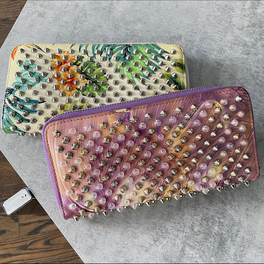 Louboutin Purple Floral Stud Zippy Wallet