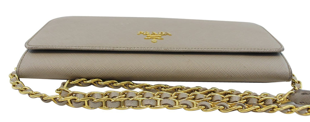 PRADA Marmo Saffiano Metal Leather Chain Clutch Bag