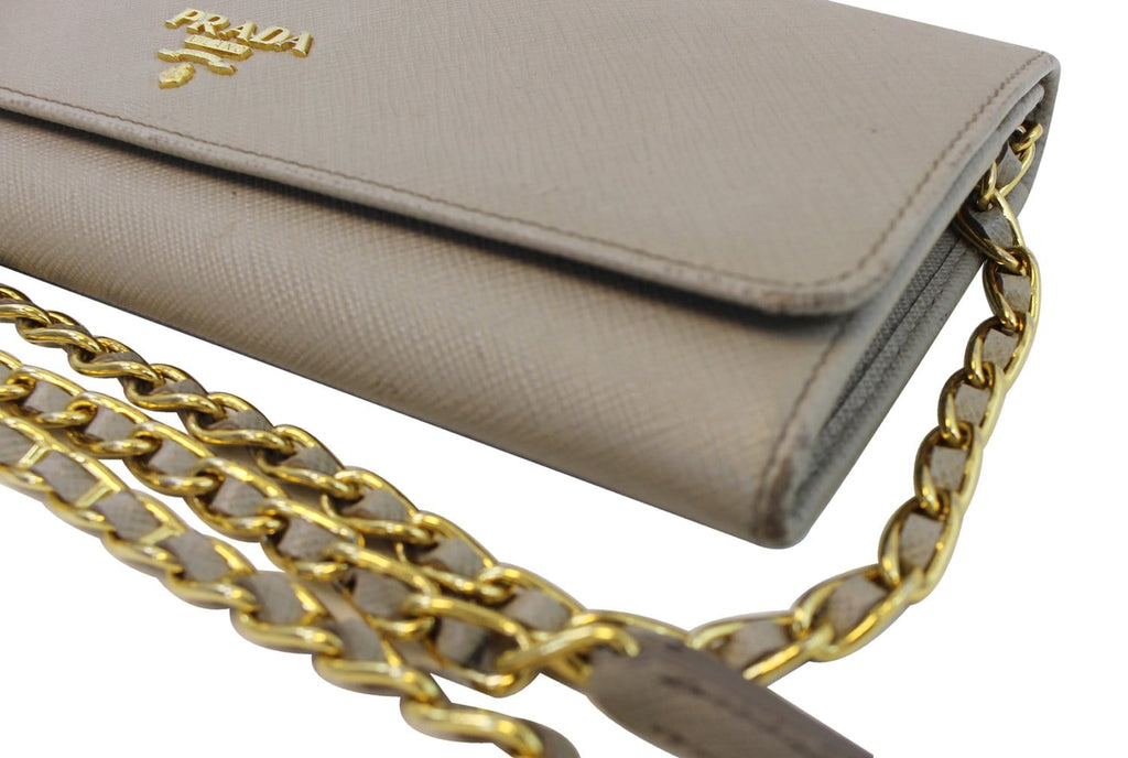 PRADA Marmo Saffiano Metal Leather Chain Clutch Bag