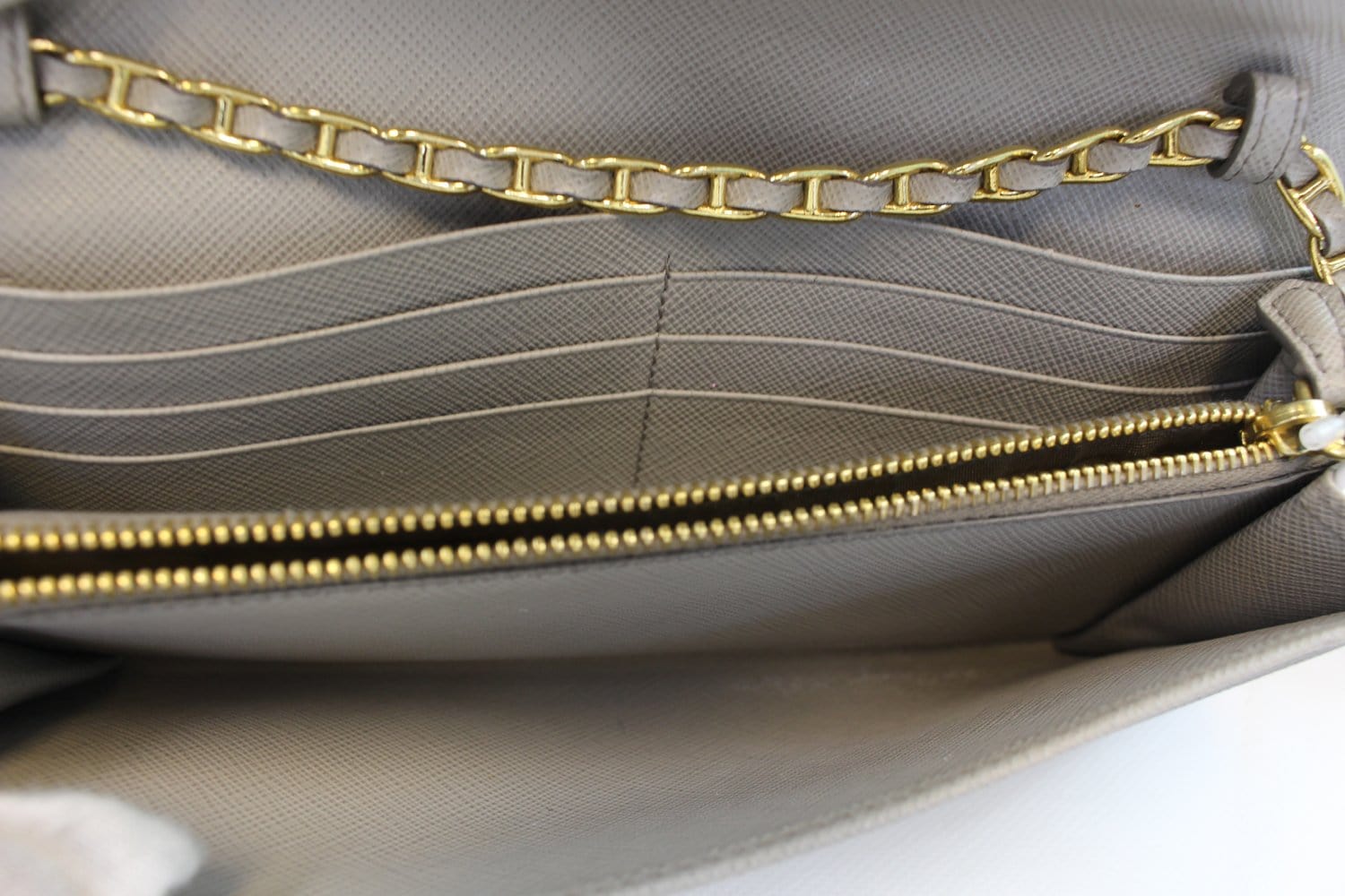 PRADA Marmo Saffiano Metal Leather Chain Clutch Bag