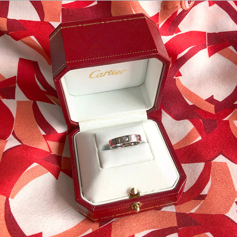 Cartier Love Diamond 18k White Gold Wedding Band Ring 4mm - 52 / 6