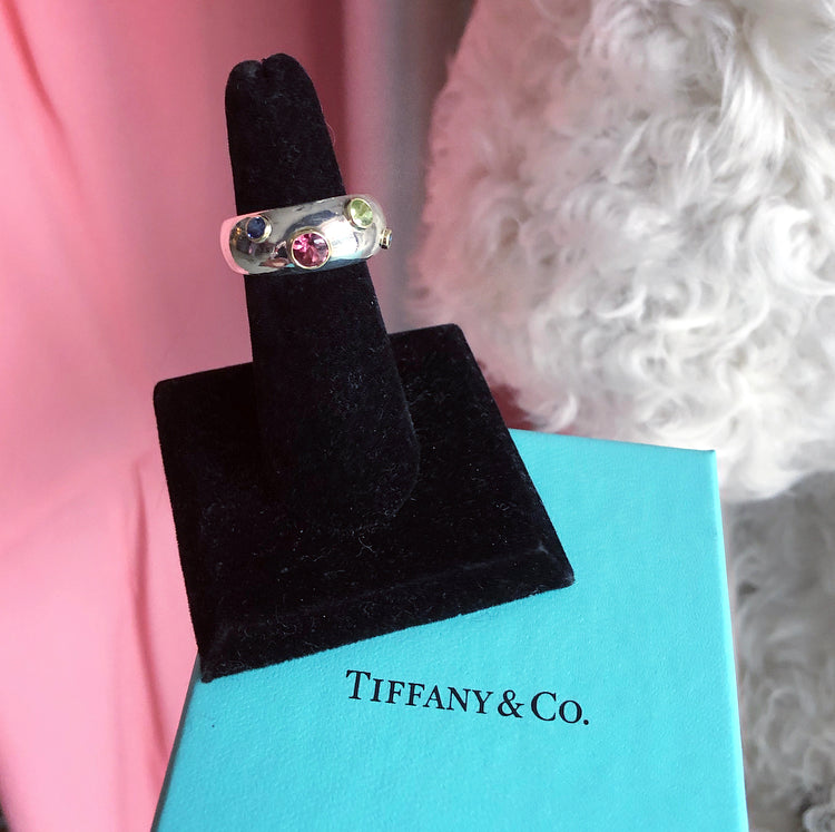 Tiffany & Co. 2001 Vintage Multi Gemstone Sterling Ring - 6.5