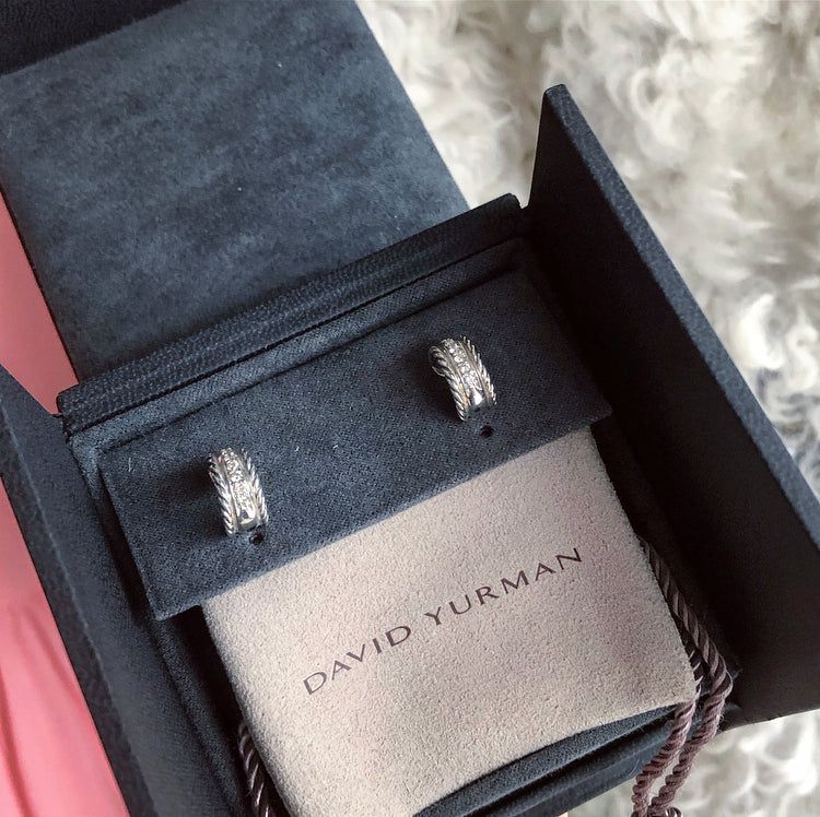 David Yurman Small Sterling Silver Diamond Rope Earrings