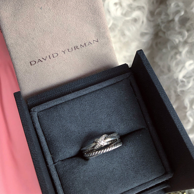 David Yurman Sterling Cable X Stacked Diamond Ring - 7