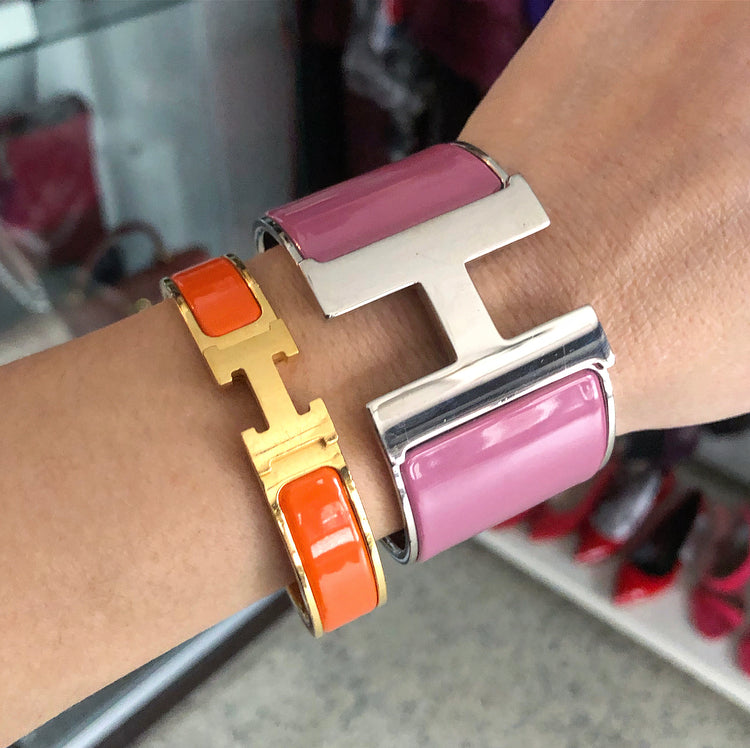 Hermes Orange Gold Clic Clac H Bracelet - XS