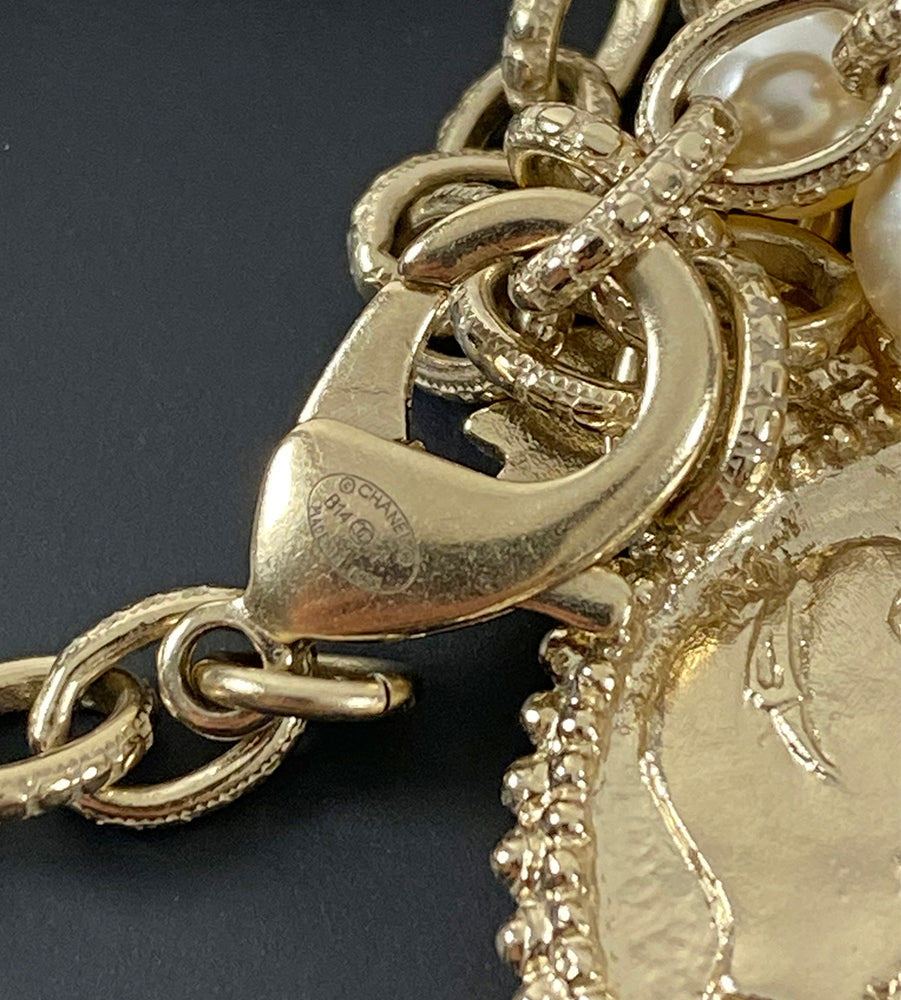 Chanel 14P 100th Anniversary Gold Coin Pearl Long Necklace