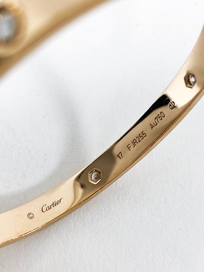 Cartier 18k Rose Gold 4 Diamond Love Bracelet - size 17