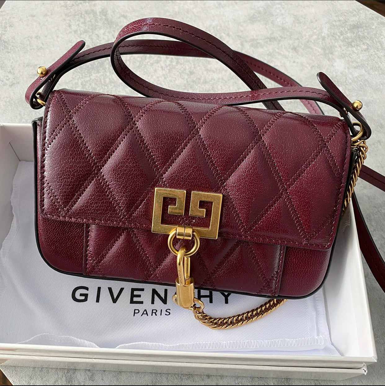 Givenchy Aubergine Convertible Mini Pouch Baguette / Crossbody Bag