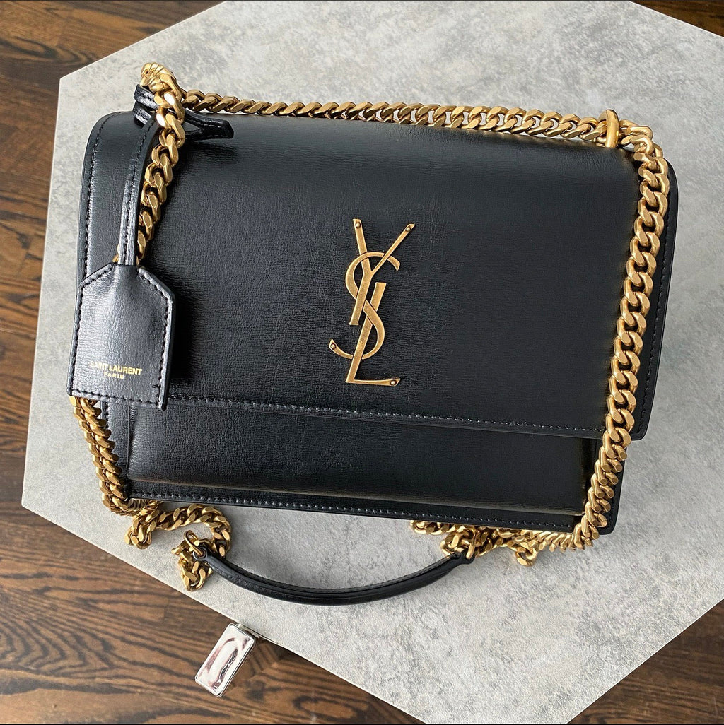 Saint Laurent Black Leather Medium Sunset Chain Shoulder Bag
