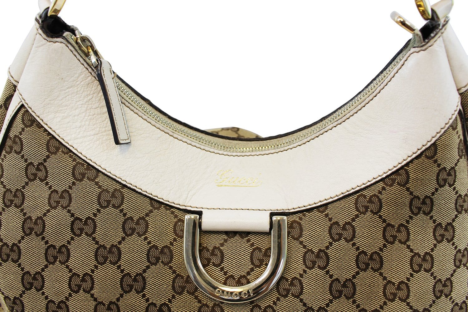 GUCCI Beige/White GG Canvas D Ring Hobo Bag - Sale
