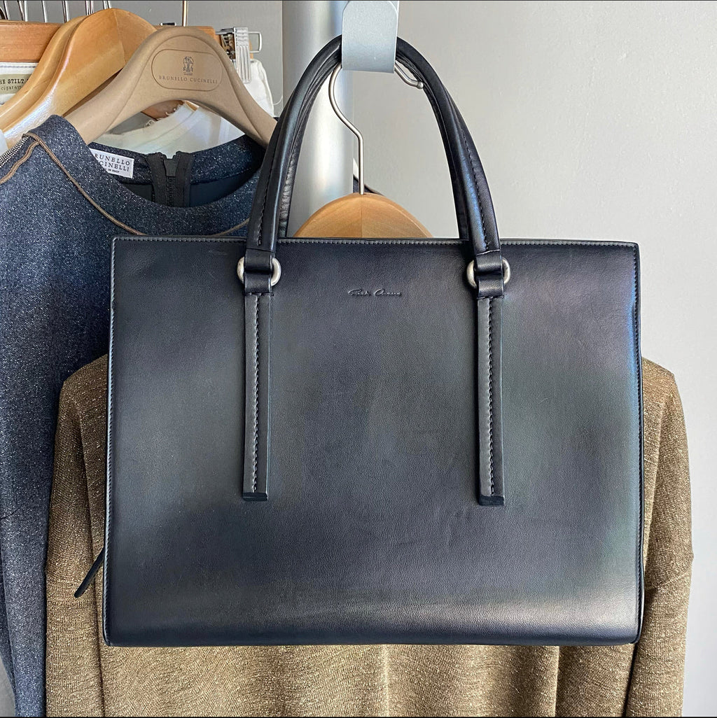 Rick Owens Black Leather Edith Satchel Tote Bag