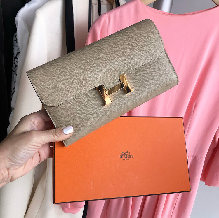 Hermes Constance Long Wallet Trench Rose Gold Epsom Leather