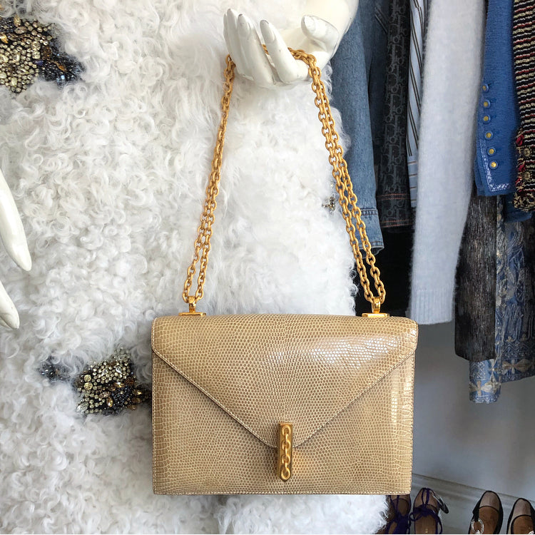 Hermes Vintage 1980’s Alcazar Beige Lizard Chain Shoulder Bag