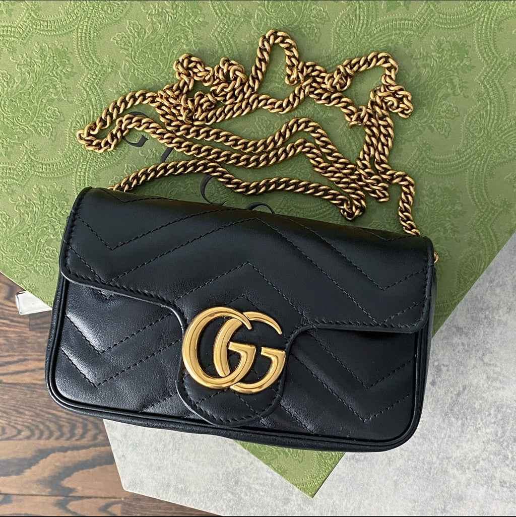 Gucci Black Leather Marmont Matelasse Super Mini Bag