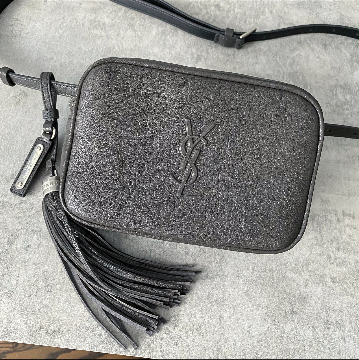 Saint Laurent Charcoal Grey Lou Tassel Belt Bag