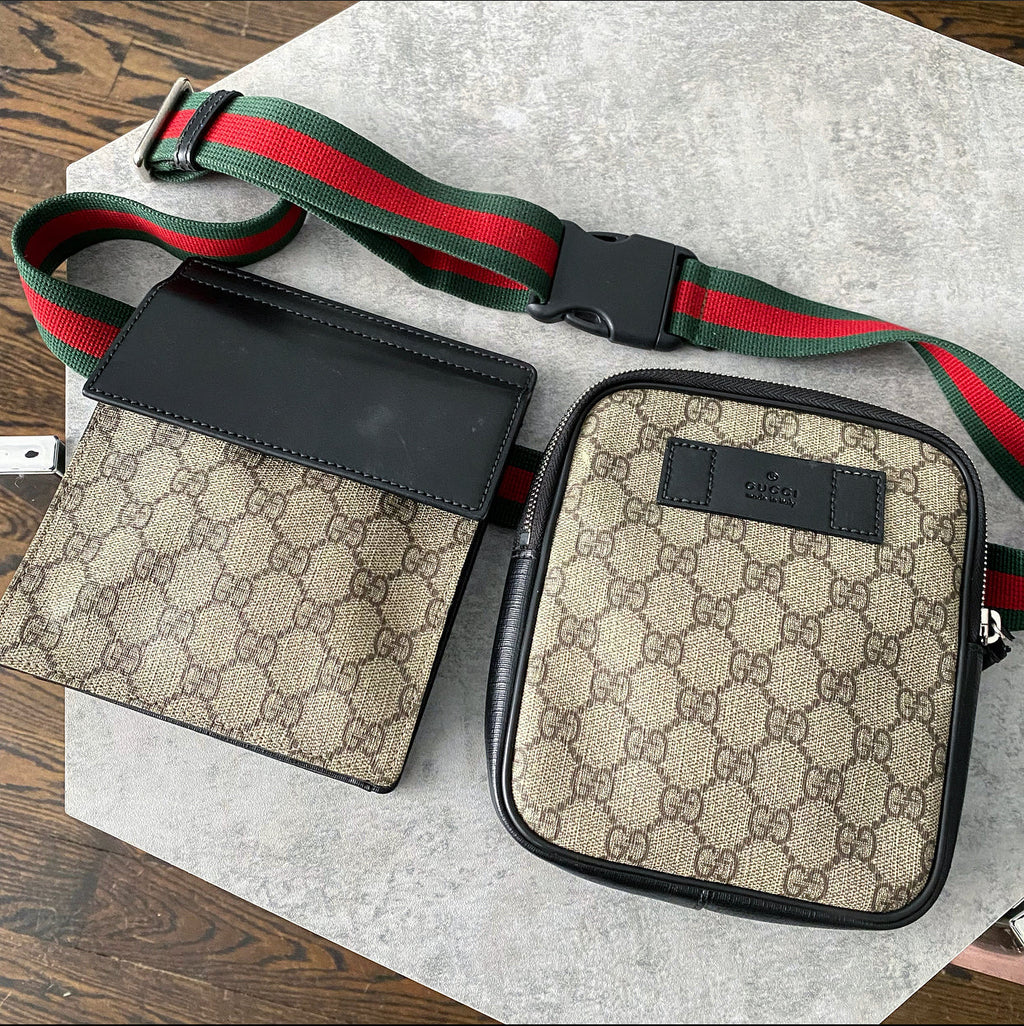 Gucci Monogram Supreme Double Belt Bag