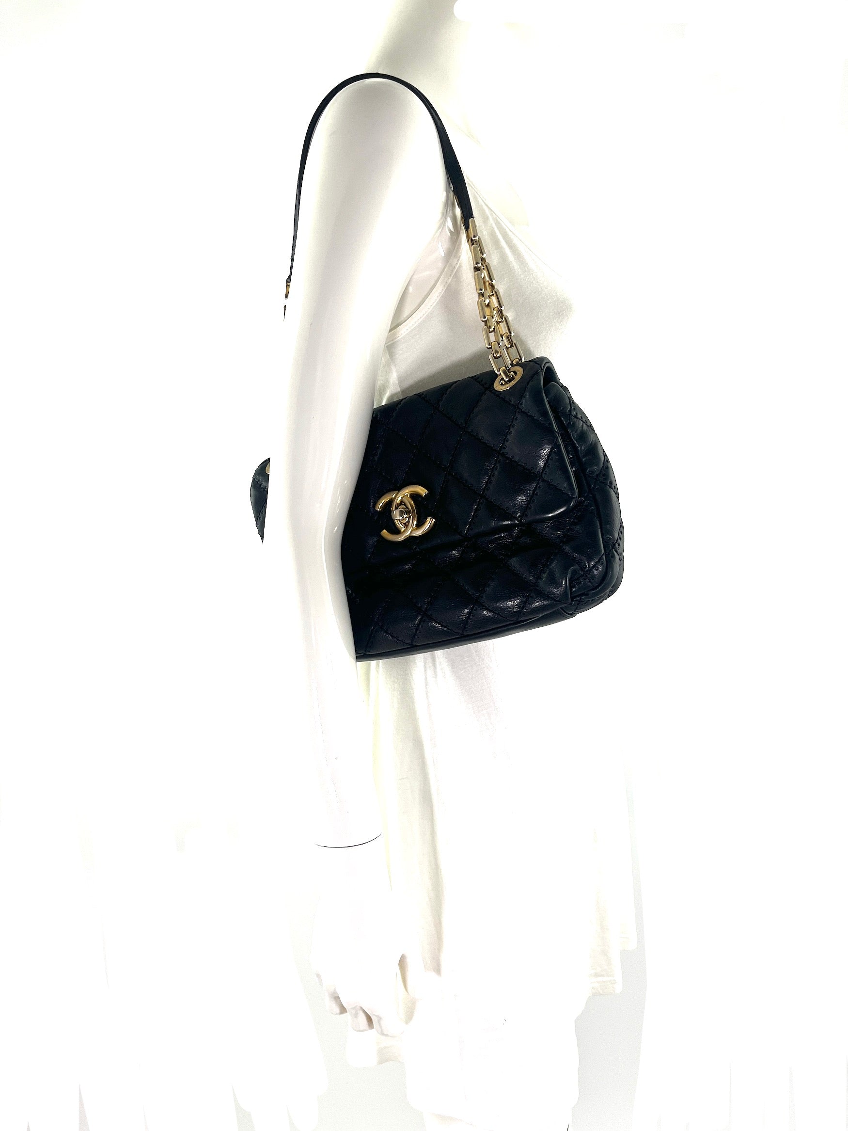 CHANEL Black Classic Ultimate Stitch Retro Chain Flap Bag