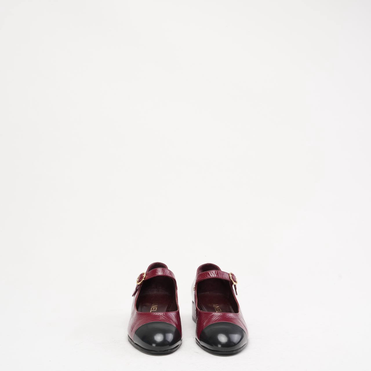 Chanel Black Red Burgundy Mary Jane Pumps 38C