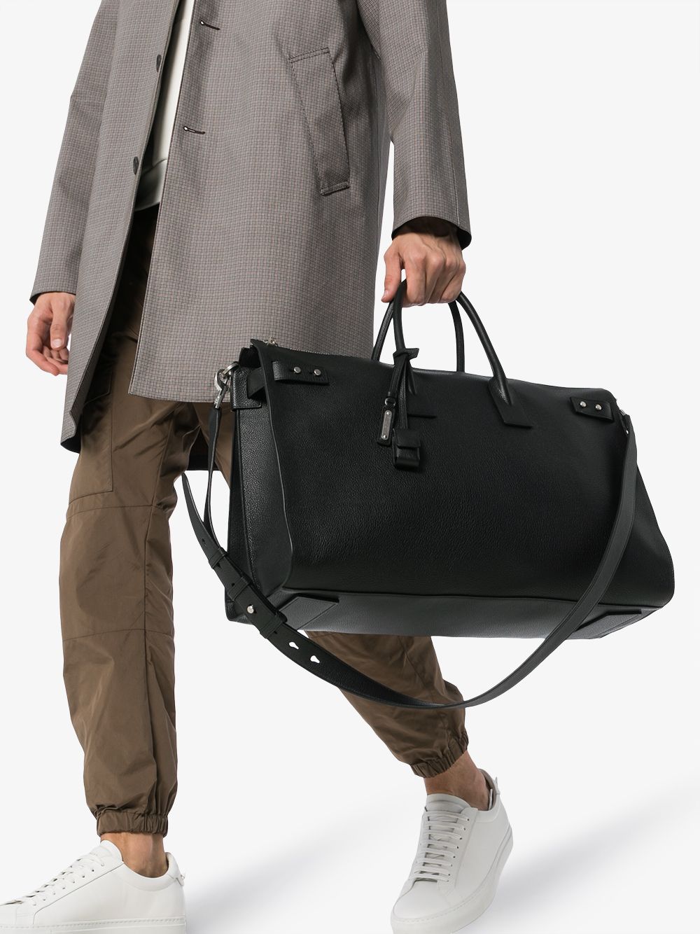 Saint Laurent Black Leather Sac de Jour 48H Large Duffle Bag