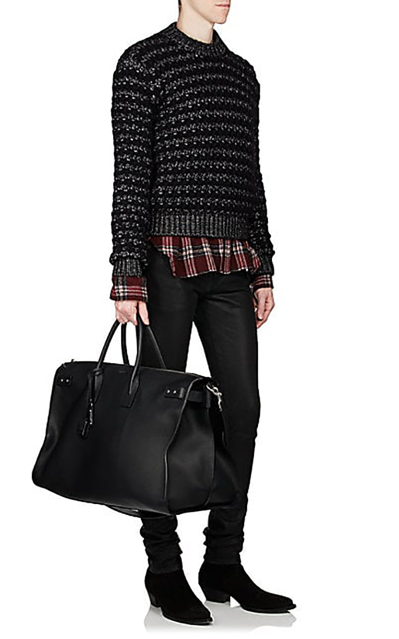 Saint Laurent Black Leather Sac de Jour 48H Large Duffle Bag