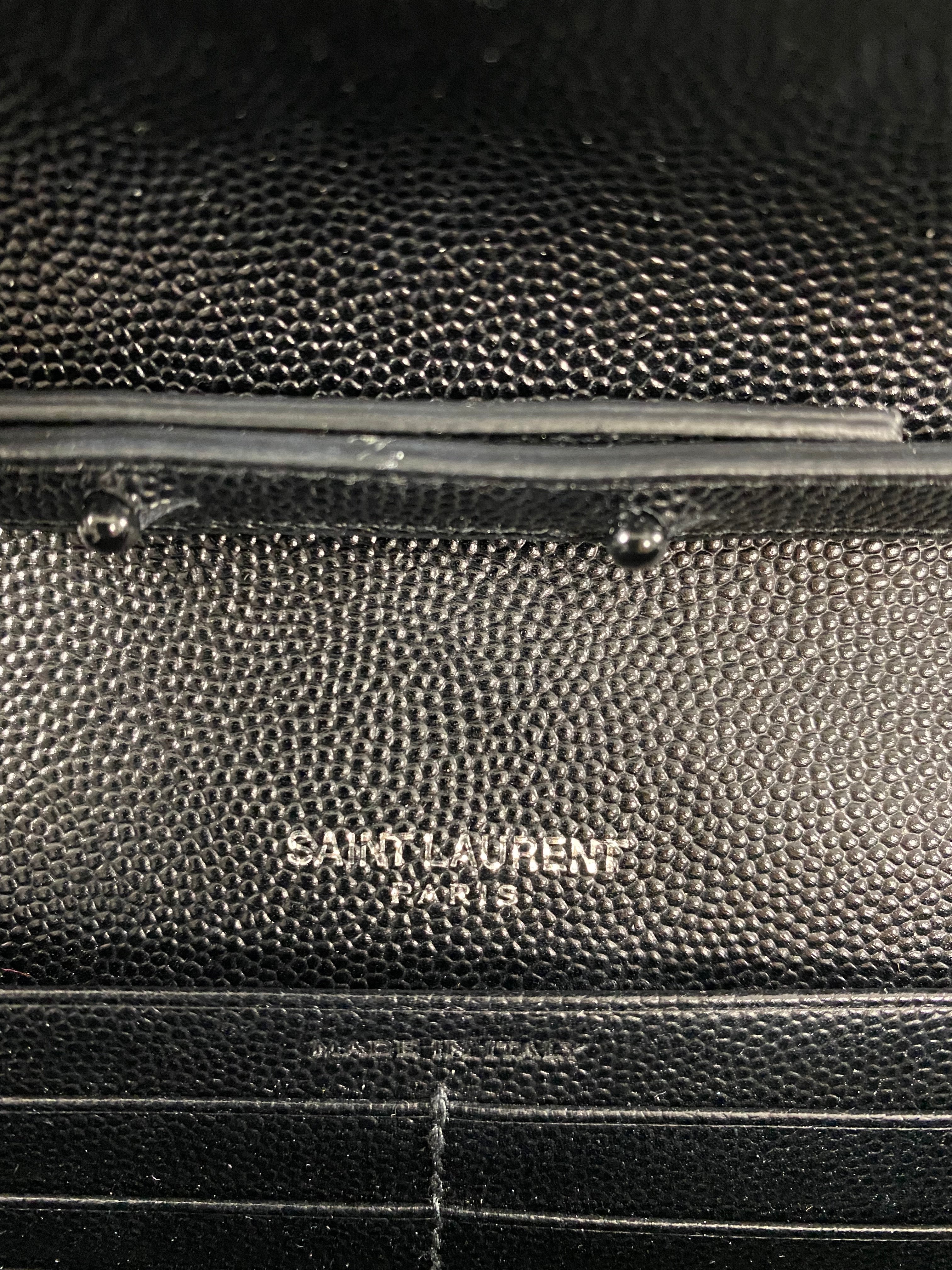 Saint Laurent All Black Chevron Envelope Chain Wallet