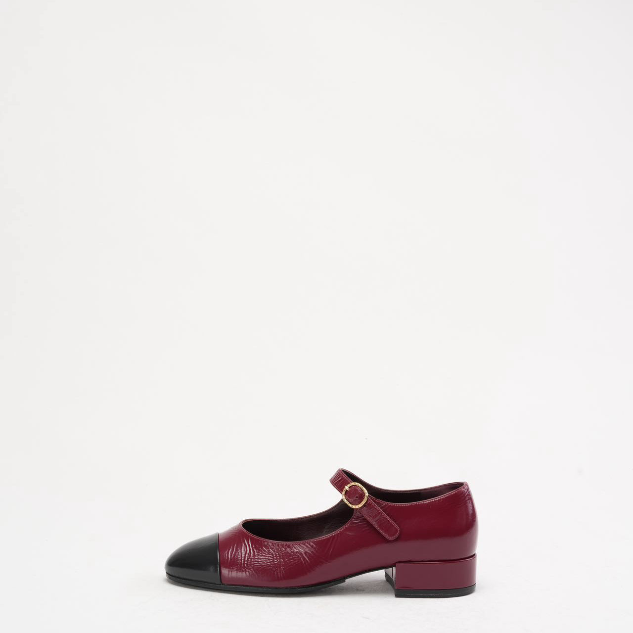 Chanel Black Red Burgundy Mary Jane Pumps 38C