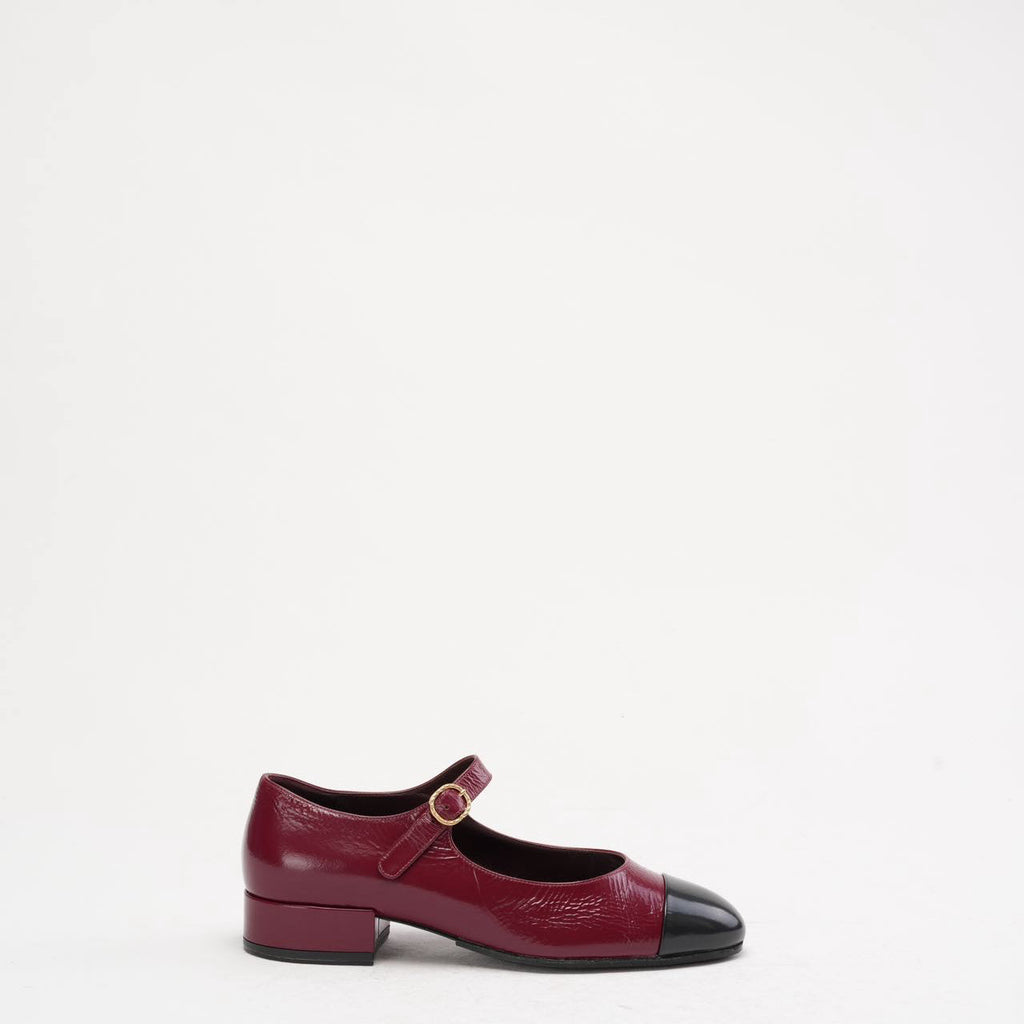 Chanel Black Red Burgundy Mary Jane Pumps 38C
