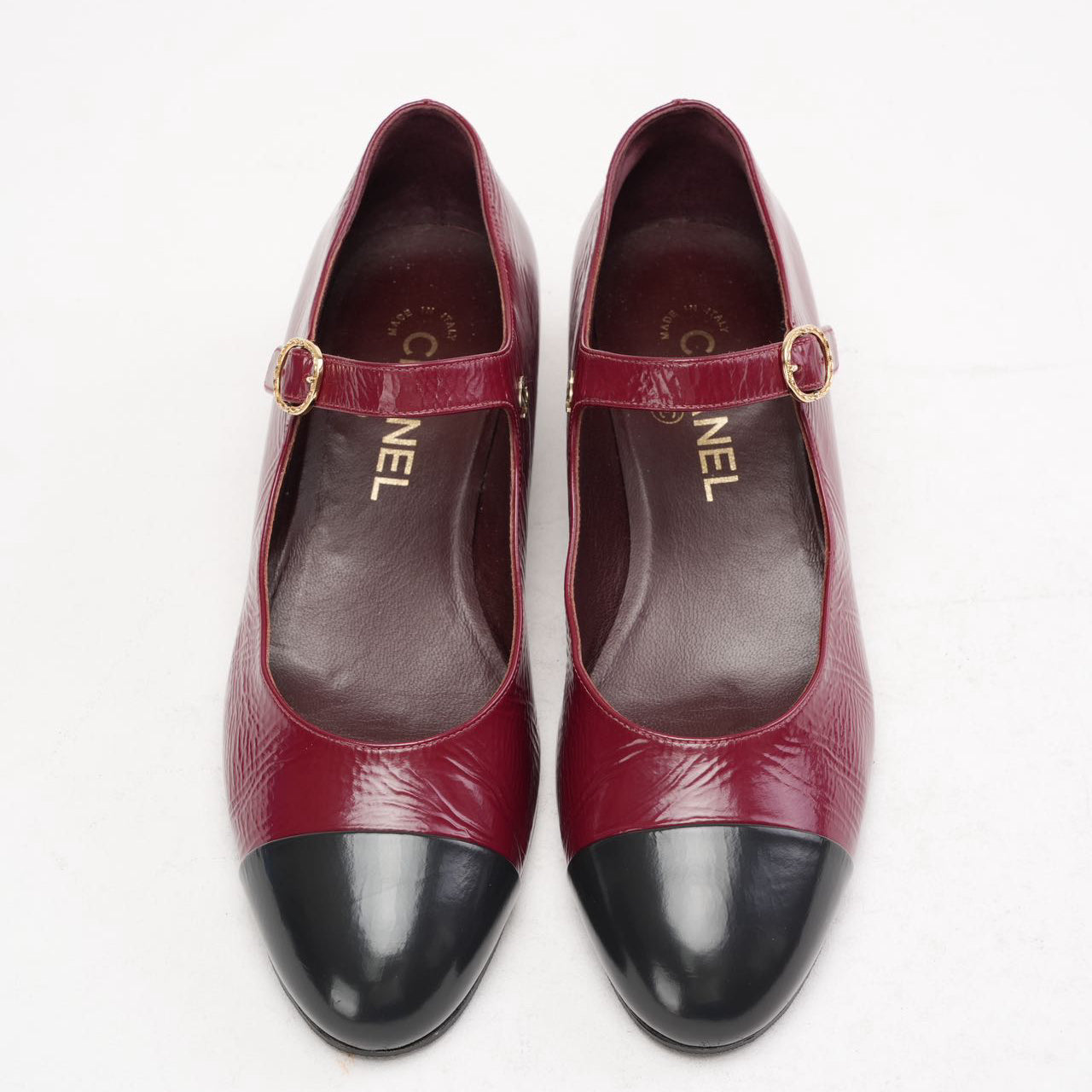 Chanel Black Red Burgundy Mary Jane Pumps 38C