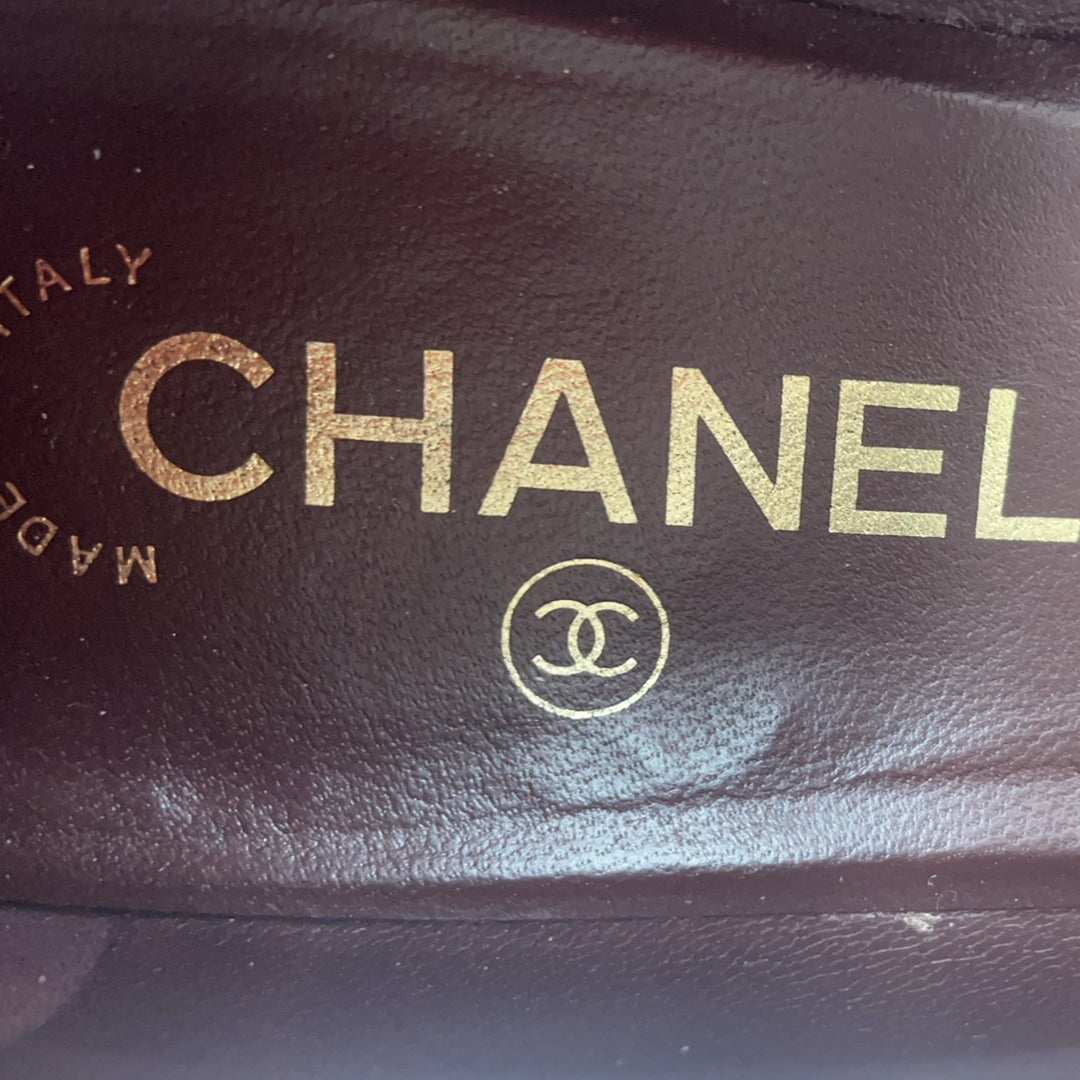 Chanel Black Red Burgundy Mary Jane Pumps 38C
