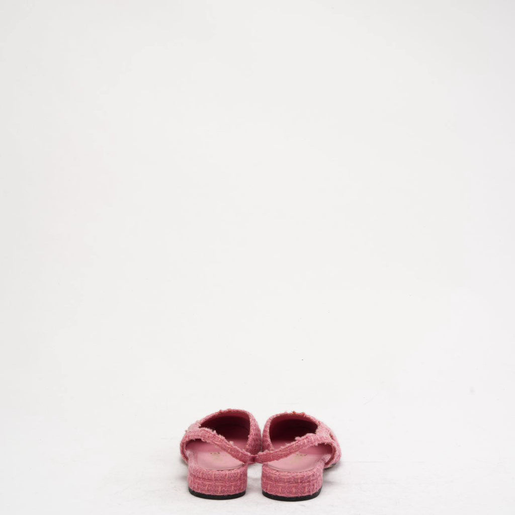 Chanel Pink/Black Tweed Cap Toe CC Slingback Pumps 37